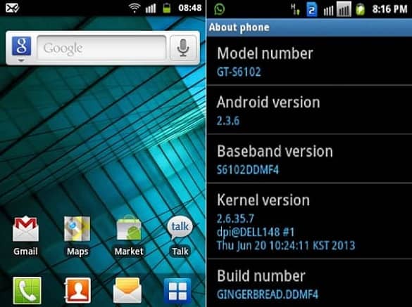 Samsung Galaxy Y Duos S6102 Android 2.3.6 Gingerbread DDMF4 Firmware