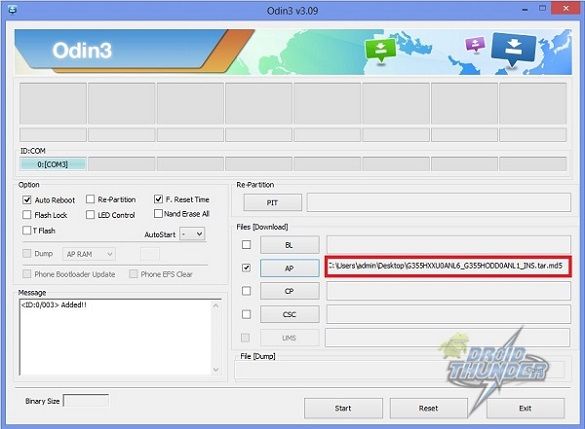 Odin Tool AP button Android 4.4.2