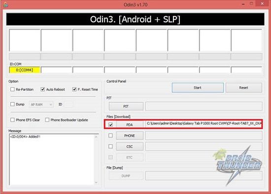 Install CWM Recovery on Galaxy Tab using Odin tool