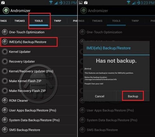 Backup EFS IMEI using Andromizer App 1