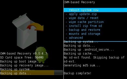 Nandroid Backup in CWM Custom Recovery 3