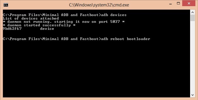 Unlock Bootloader of OnePlus 3 CMD window adb reboot bootloader code