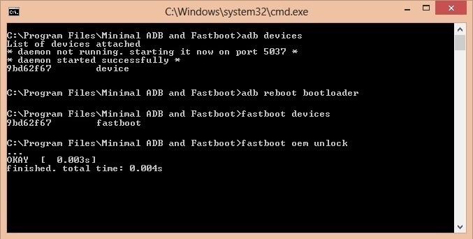 Unlock Bootloader of OnePlus 3 CMD window fastboot oem unlock code