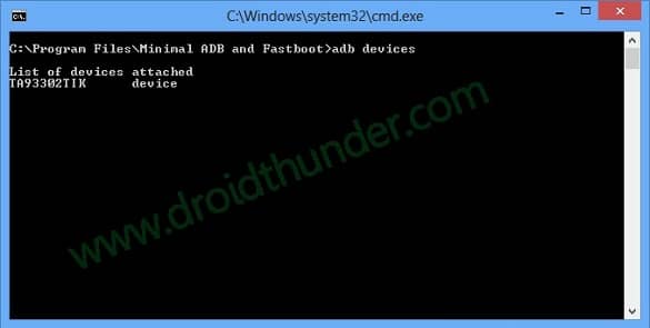 Install TWRP on Moto G CMD window command ADB devices