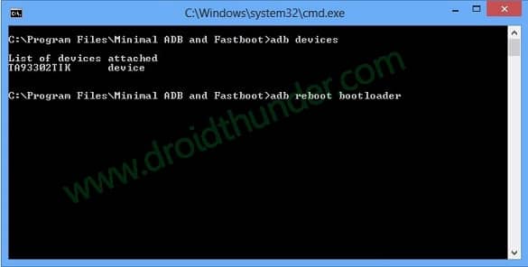 Install TWRP on Moto G CMD window command ADB reboot bootloader