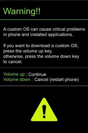 Samsung Galaxy Mega 5.8 GT-I9152 download mode warning screen