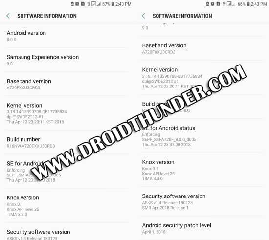 Samsung Galaxy A7 Android 8.0.0 A720FXXU3CRE3