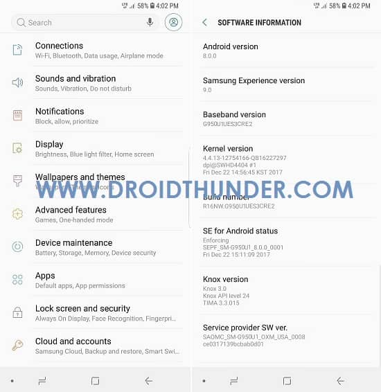 Samsung Galaxy S8 SM-G950U1 Android 8.0.0 Oreo Firmware Update