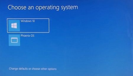 Choose an Operating System at Boot Phoenix OS or Windows