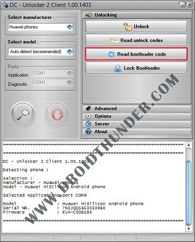 Unlock Bootloader of Huawei DC unlocker read bootloader code screenshot 13