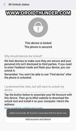 Poco F1 Enable Mi Unlock Status Account Added