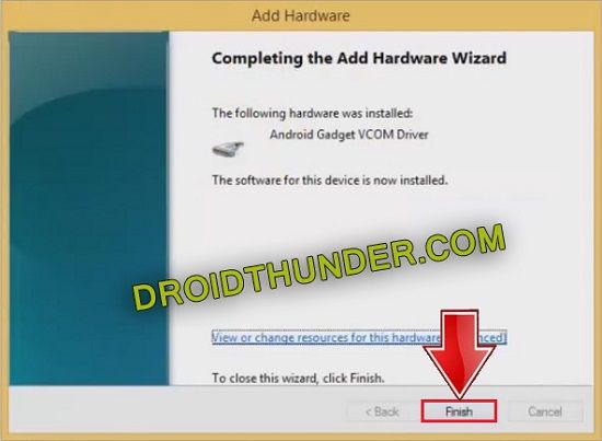 Completing Android Gadget CDC Drivers installation wizard