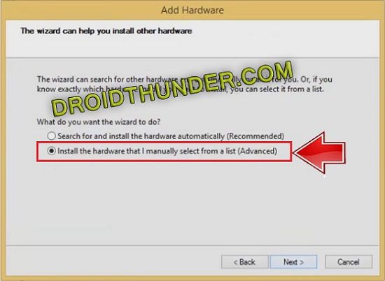 Install Android Drivers Add hardware wizard manually