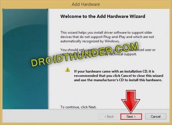 Install Android Drivers Add hardware wizard