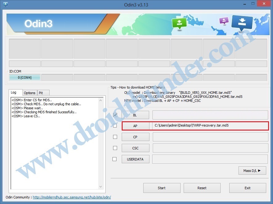 Install TWRP Recovery on Galaxy M10 using Odin flash tool AP recovery tar md5 screenshot 5