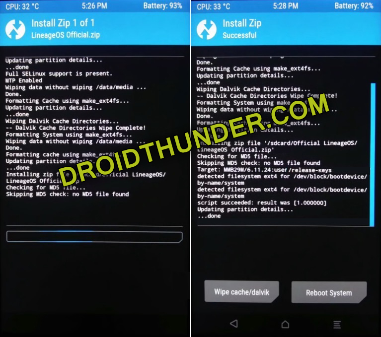 Install LineageOS 17.1 Android 10 on Samsung Galaxy M20 TWRP flash ROM completes successfully screenshot