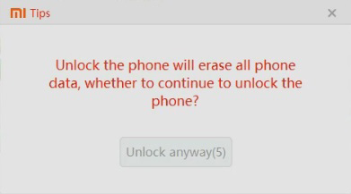 Unlock Bootloader of Poco X2 Mi Unlock Tool unlock message screenshot