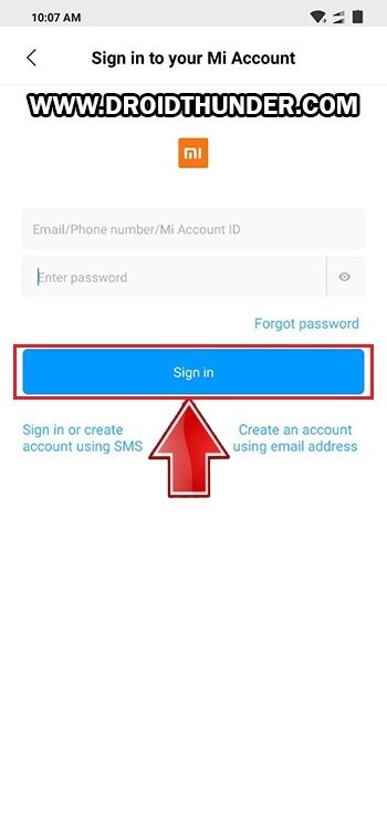 Unlock Bootloader of Poco X2 Mi account sign in screenshot