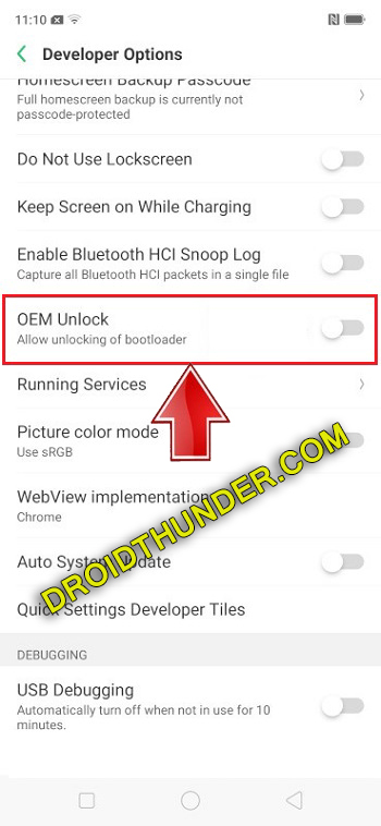 Unlock Bootloader of Realme X50 Pro enable USB debugging OEM unlock option screenshot