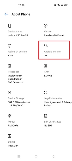 Unlock Bootloader of Realme X50 Pro enable USB debugging about phone version screenshot