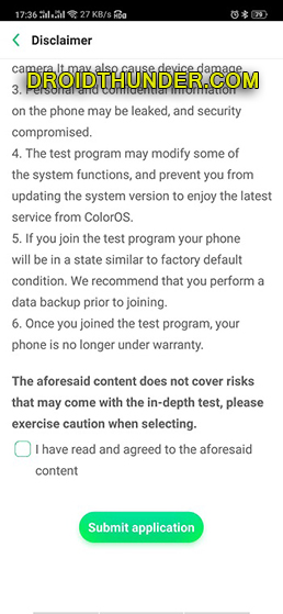 Unlock Bootloader of Realme X50 Pro in depth test app disclaimer screenshot 2