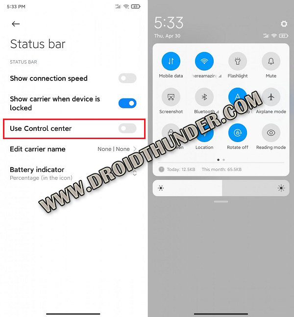 MIUI 12 Control Center Disable screenshot