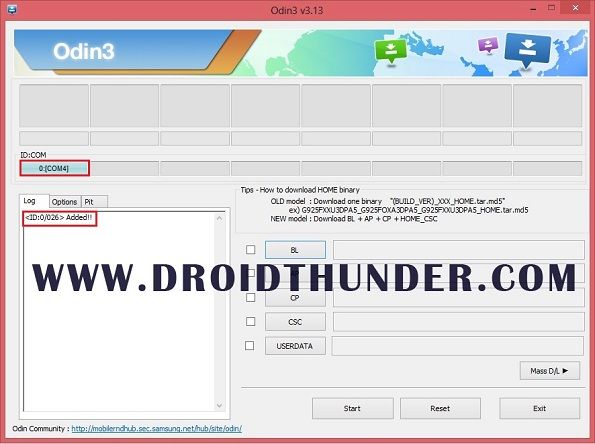 Odin Flash Tool ID COM Added Message
