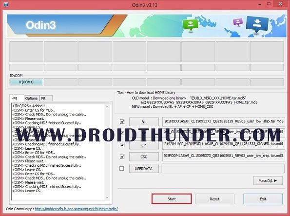 Odin Flash Tool Start Flashing Process