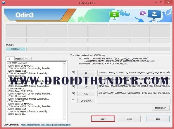 Odin Flash Tool Start Flashing Process