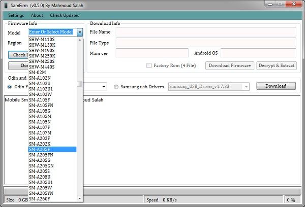 SamFirm v0.5.0 Tool Model number