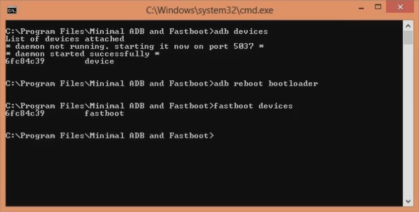 Unlock Bootloader of OnePlus 8 cmd window fastboot devices screenshot 9