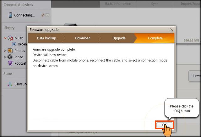 Samsung Firmware Update complete