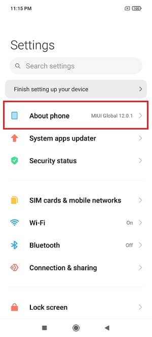 Poco X3 NFC About Phone Settings