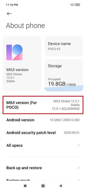 Poco X3 NFC MIUI Version