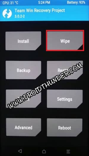flash custom ROM with TWRP wipe button