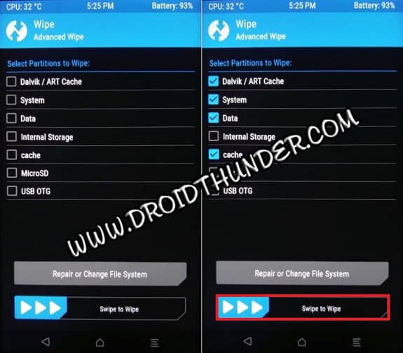 Wipe dalvik cache partitions in TWRP