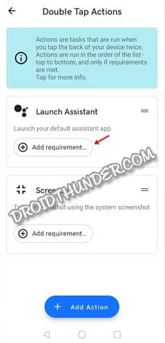 Double Tap Actions Add Requirement Button