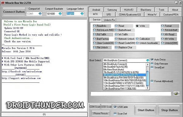 Flash Mediatek Firmware using Miracle Box Boot Select Option