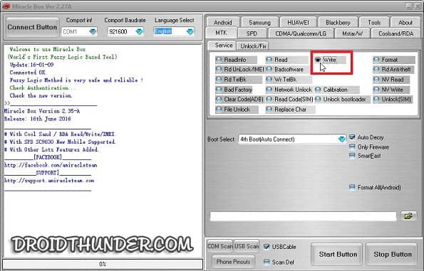 MTK Firmware Miracle Box Click on Write Button