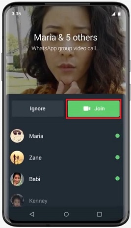Click Join in WhatsApp Group Call