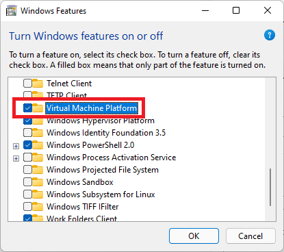 Windows Features menu