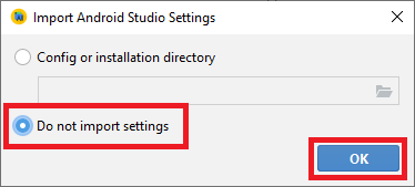 Android Studio Import setting dialogue
