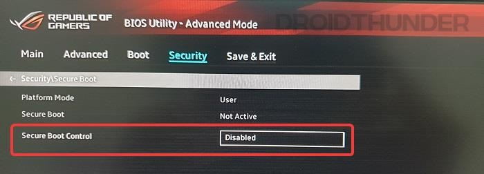 ASUS Zephyrus Duo BIOS Secure Boot options
