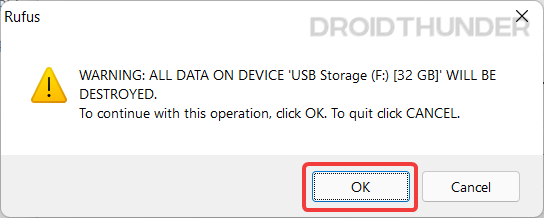 Rufus data wipe warning