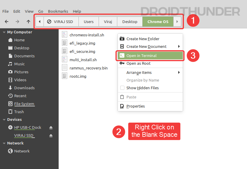Open Chrome OS folder path in Terminal