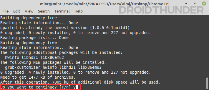 Addition package download confirmation in Linux Terminal