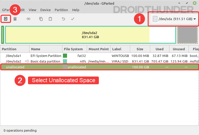 Linux GParted tool to create partition for Chrome OS