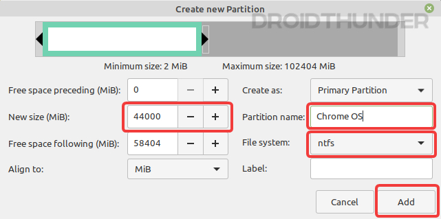 Partition size and File system in GParted