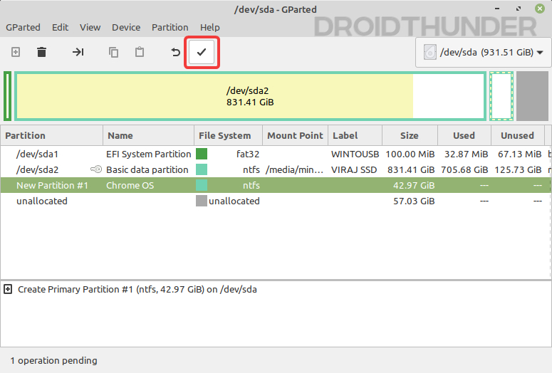 Finalizing Chrome OS in GParted tool