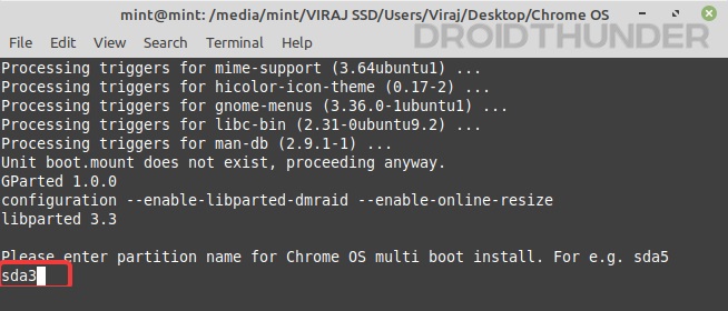 Entering Chrome OS partition name